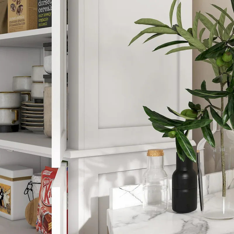 72.5 Kitchen Pantry Storage Cabinet, Freestanding Kitchen Cupboard with 4 Doors and Adjustable Shelves for Dining Room, MDF