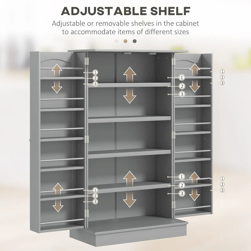 72.5 Kitchen Pantry Storage Cabinet, Freestanding Kitchen Cupboard with 4 Doors and Adjustable Shelves for Dining Room, MDF