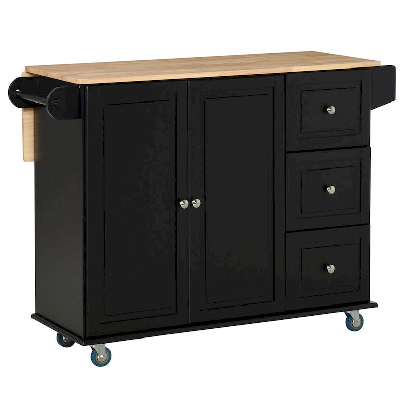 Mobile Kitchen Island with Drop Leaf, Towel Rack and 3 Drawers