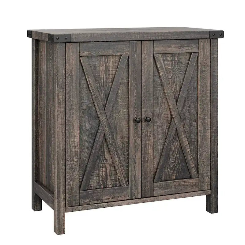 Farmhouse Buffet Cabinet with Storage Shelves, Brown - N/A
