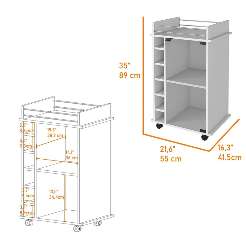 Savannah 6-Bottle 3-Shelf Bar Cart for Kitchen, Party and Living Room