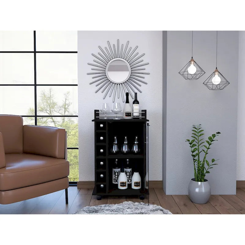 Savannah 6-Bottle 3-Shelf Bar Cart for Kitchen, Party and Living Room