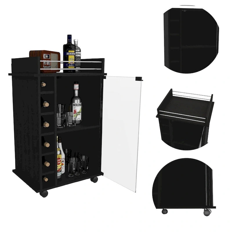 Savannah 6-Bottle 3-Shelf Bar Cart for Kitchen, Party and Living Room