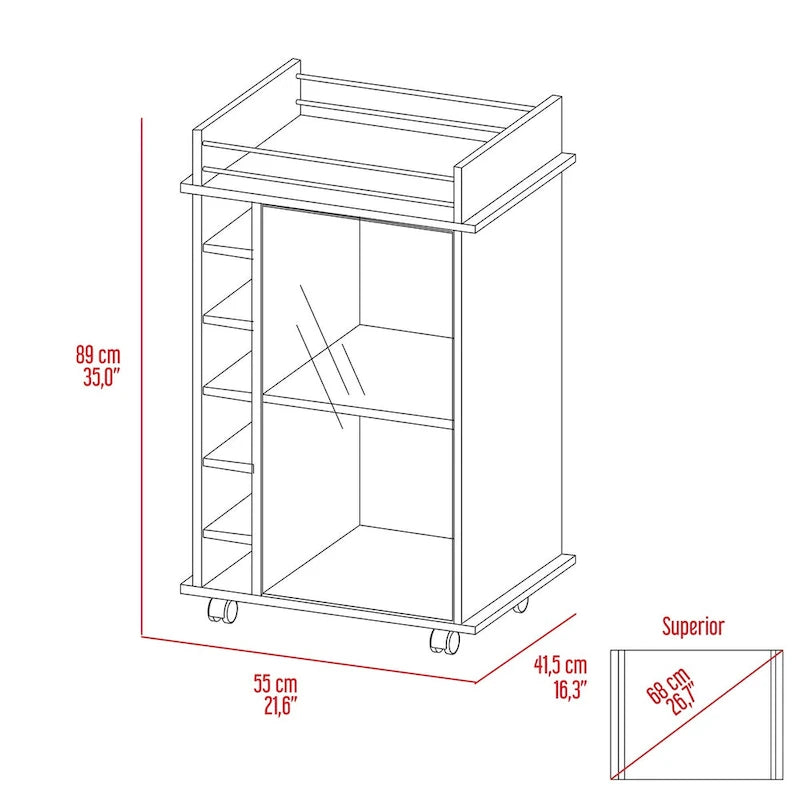 Savannah 6-Bottle 3-Shelf Bar Cart for Kitchen, Party and Living Room