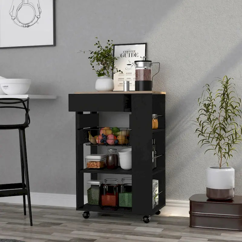 Kitchen Cart for Kitchen, Dining Room,Living Room, White / Light Oak