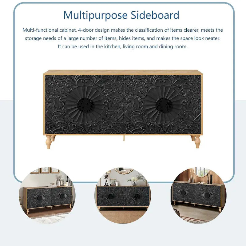 62.99W Modern Sideboard Storage Cabinet with 4-Door - N/A