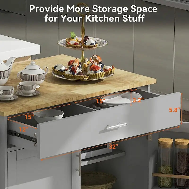 39.00 W Modern Rubberwood Top Kitchen Cart with Storage and Towel Racks