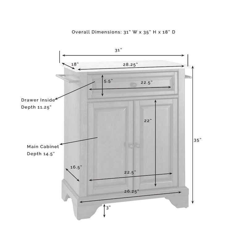 Crosley LaFayette Solid Granite Top Portable Kitchen Island in White Finish - 31 W x 18 D x 35 H