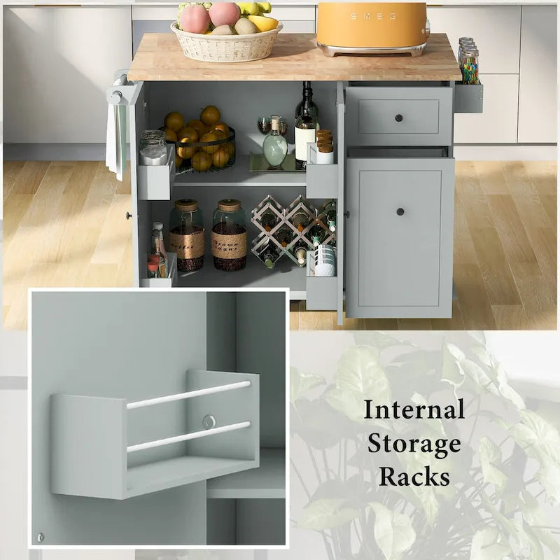 53.9 Kitchen Island Cart with Drop Leaf on Wheels