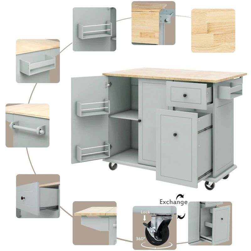 53.9 Kitchen Island Cart with Drop Leaf on Wheels