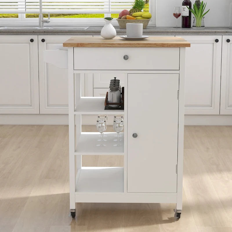 Kitchen Island Rolling Trolley Cart with Adjustable Shelves and Towel Rack - 25.98L * 15.55W * 34.06H