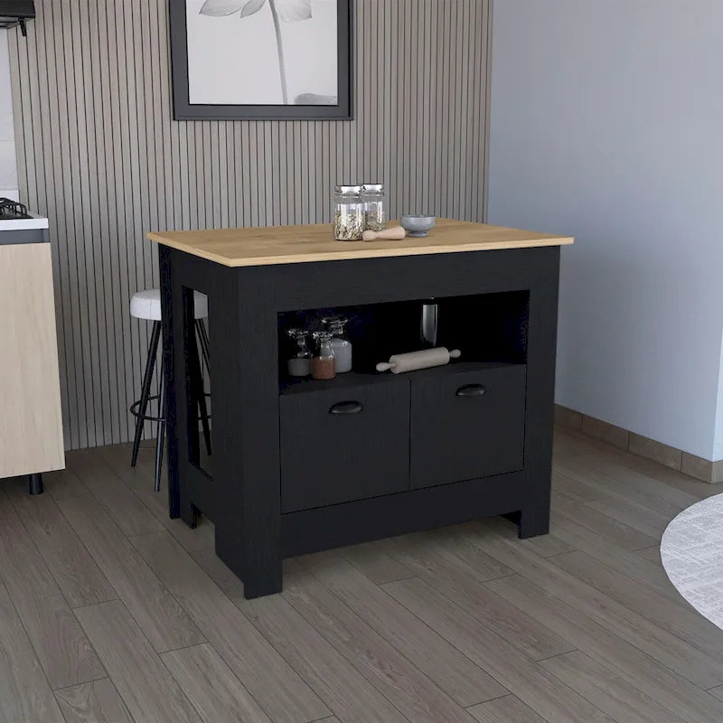Kitchen Island Two Door Cabinet and Shelf for Dining Room.