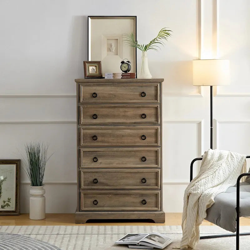 Modern 6 Drawer Cabinet Dresser Tall Chest of Drawers Closet