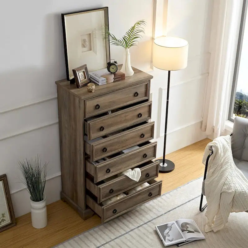 Modern 6 Drawer Cabinet Dresser Tall Chest of Drawers Closet