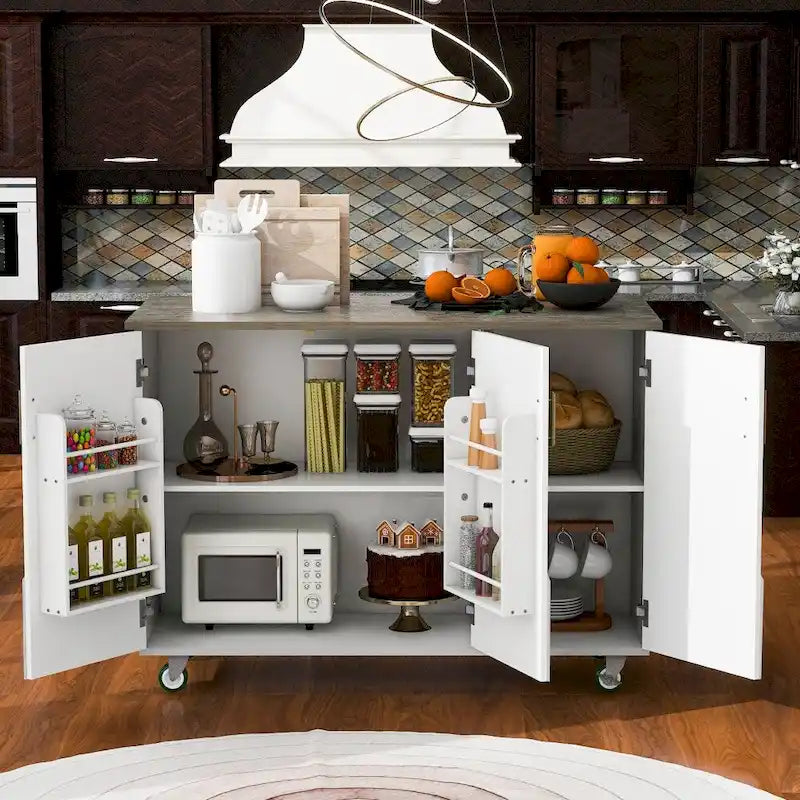 47D Wood Kitchen Island with Drop Leaf, with Internal Storage Rack