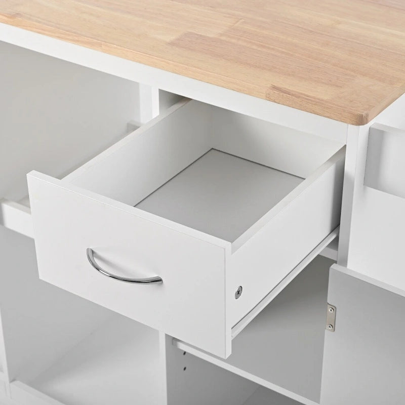Rubber Wood Kitchen Cart with Adjustable Shelves and Wine Rack
