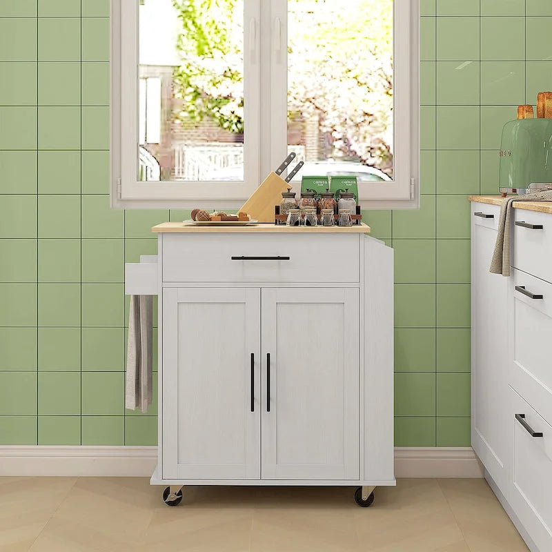 Rolling Kitchen Island with Storage, AC Outlets and USB Ports