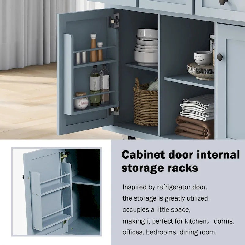 Kitchen Cart with Rubber wood Drop-Leaf Countertop ,Cabinet Door Internal Storage Racks