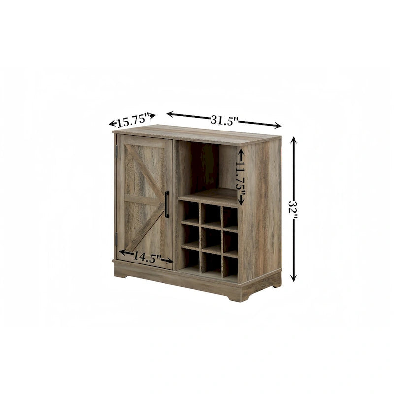 Coffee Bar Cabinet with Wine Rack Barn Door Buffet Sideboard with Drawer, Adjustable Storage Shelves, Living Room, Dining Room
