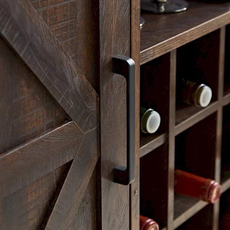 Coffee Bar Cabinet with Wine Rack Barn Door Buffet Sideboard with Drawer, Adjustable Storage Shelves, Living Room, Dining Room