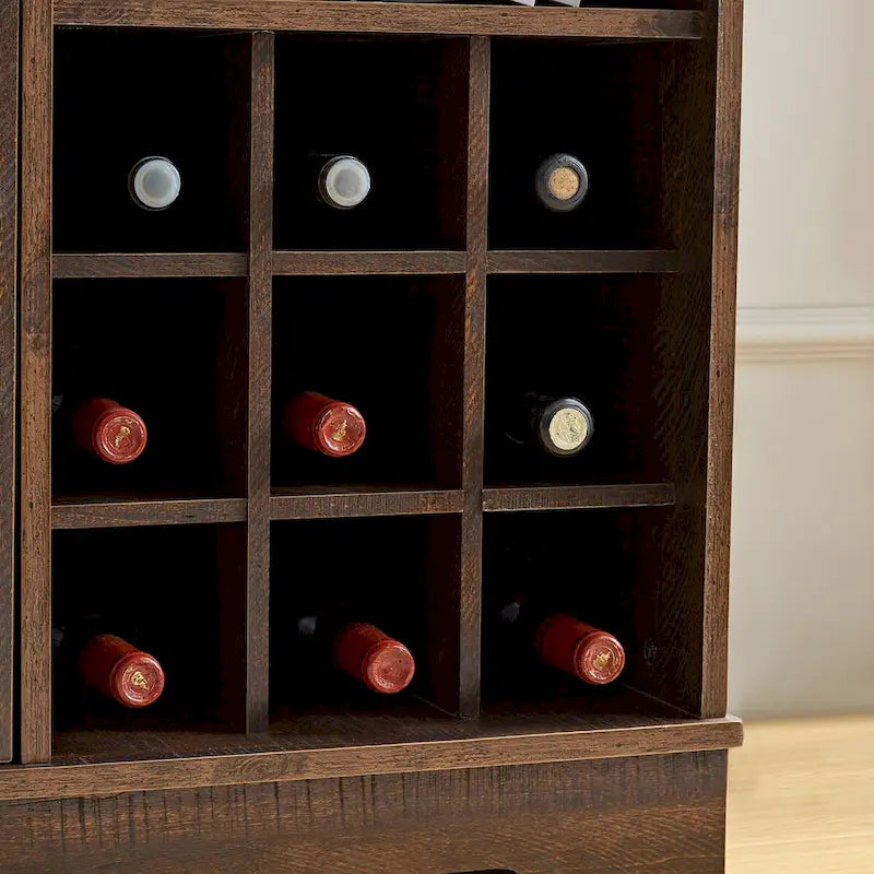 Coffee Bar Cabinet with Wine Rack Barn Door Buffet Sideboard with Drawer, Adjustable Storage Shelves, Living Room, Dining Room