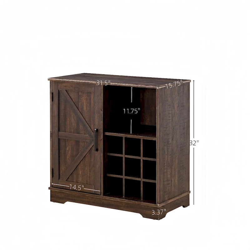 Coffee Bar Cabinet with Wine Rack Barn Door Buffet Sideboard with Drawer, Adjustable Storage Shelves, Living Room, Dining Room