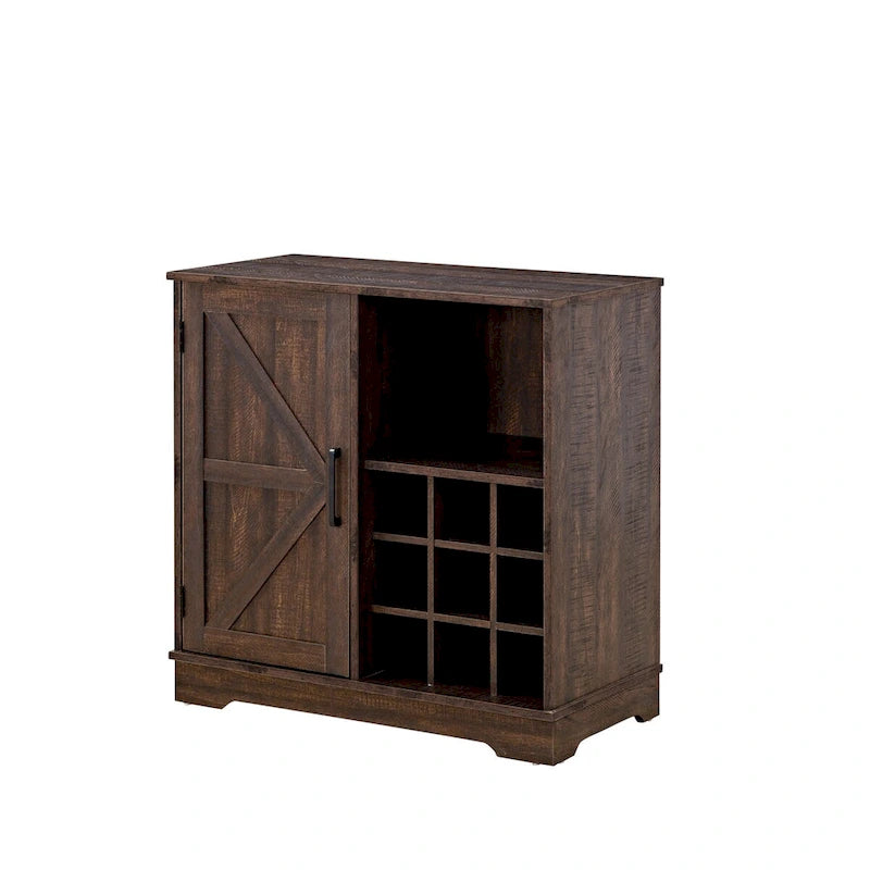 Coffee Bar Cabinet with Wine Rack Barn Door Buffet Sideboard with Drawer, Adjustable Storage Shelves, Living Room, Dining Room