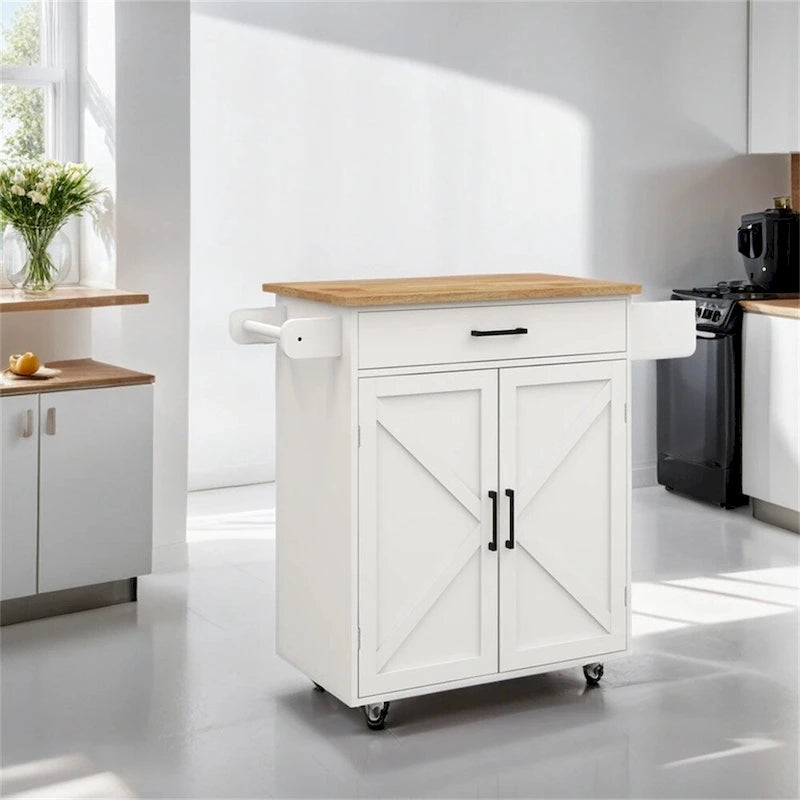 Kitchen Island Rolling Trolley Cart w/Adjustable Shelves,Wood Tabletop