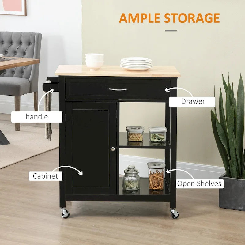 Rolling Kitchen Island Cart with Drawer and Shelves
