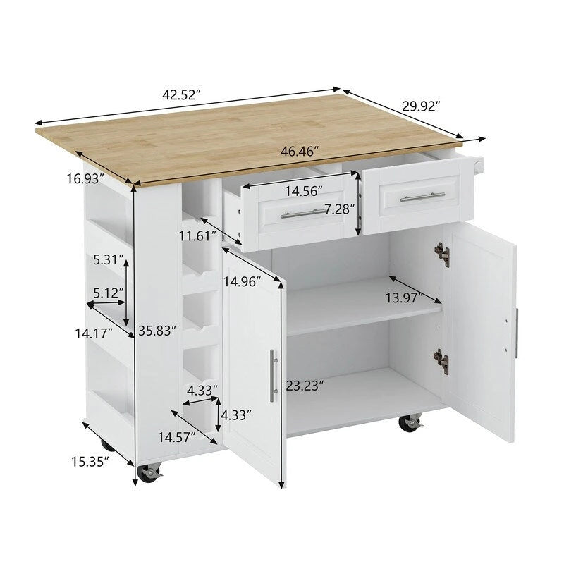 Grondin Multi-Functional Kitchen Island Cart with Solid Wood Drop Leaf, 2 Doors, 2 Drawers,Wine Rack and Spice Rack