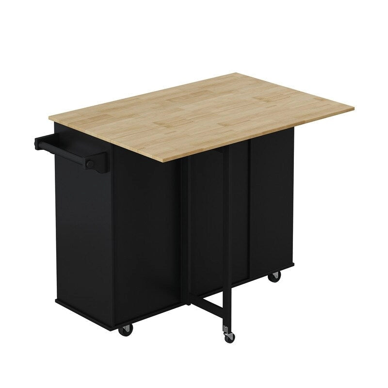 Grondin Multi-Functional Kitchen Island Cart with Solid Wood Drop Leaf, 2 Doors, 2 Drawers,Wine Rack and Spice Rack