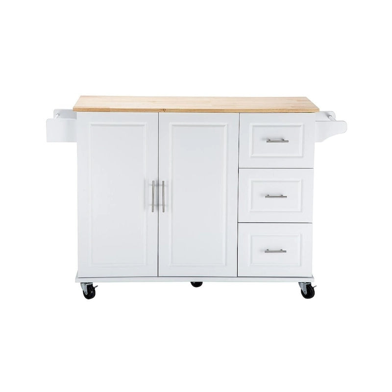 Kitchen Island Cart with Extensible Rubber Wood Top and Locking Wheels