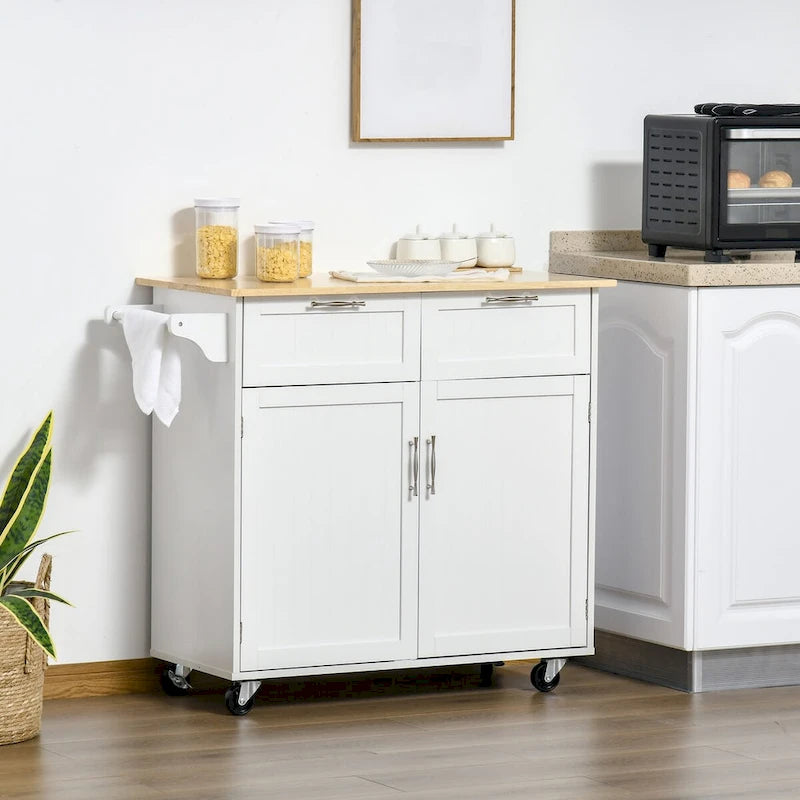 41 Modern Rolling Kitchen Island on Wheels with Rubberwood Top