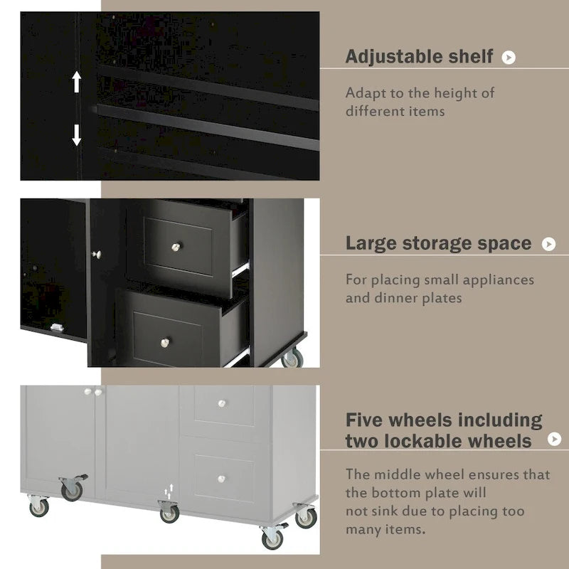 52.7 Rolling Mobile Kitchen Island with Solid Wood Top