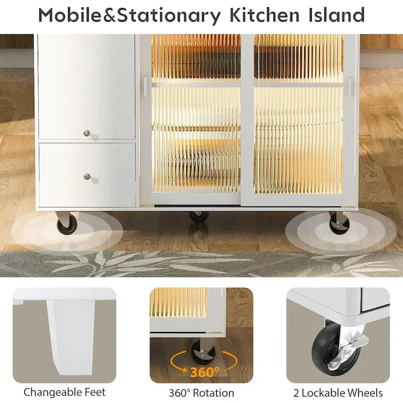 Kitchen Island with Drop Leaf, LED Light