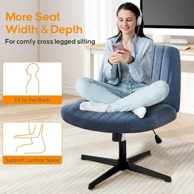 Wide Armless Swivel Desk Chair with Wheels