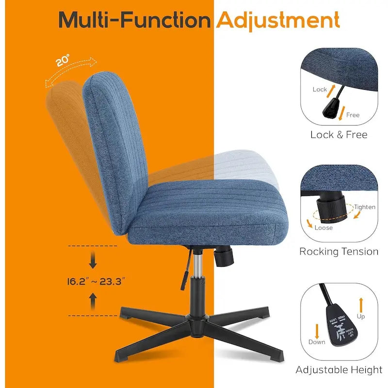 Wide Armless Swivel Desk Chair with Wheels