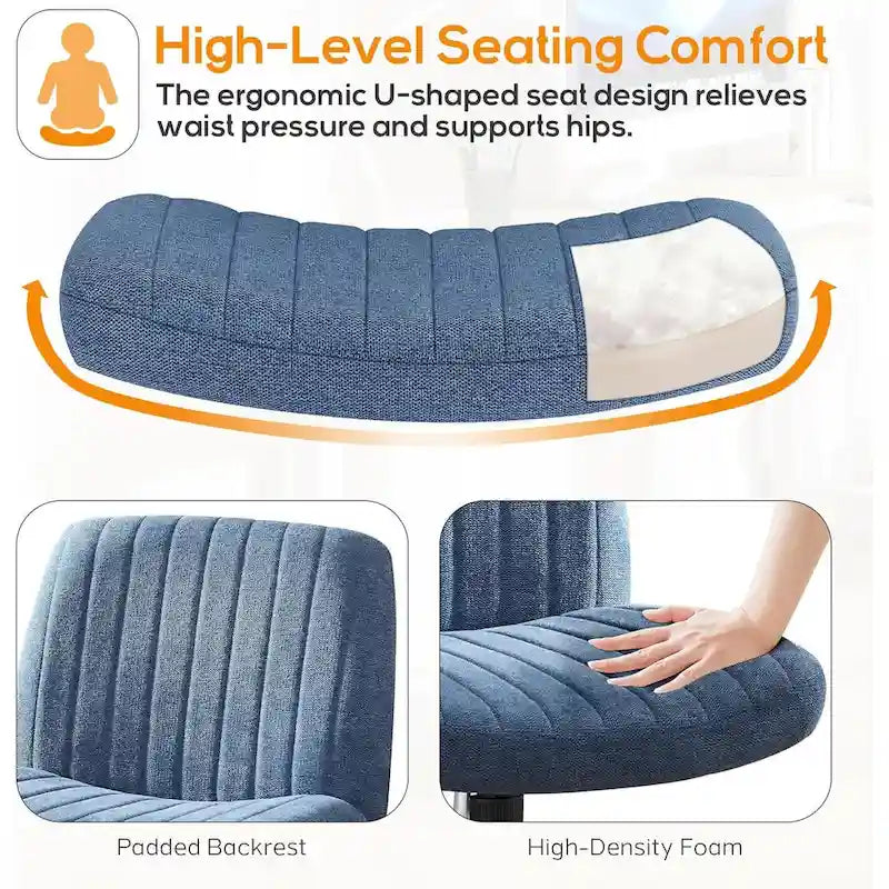 Wide Armless Swivel Desk Chair with Wheels