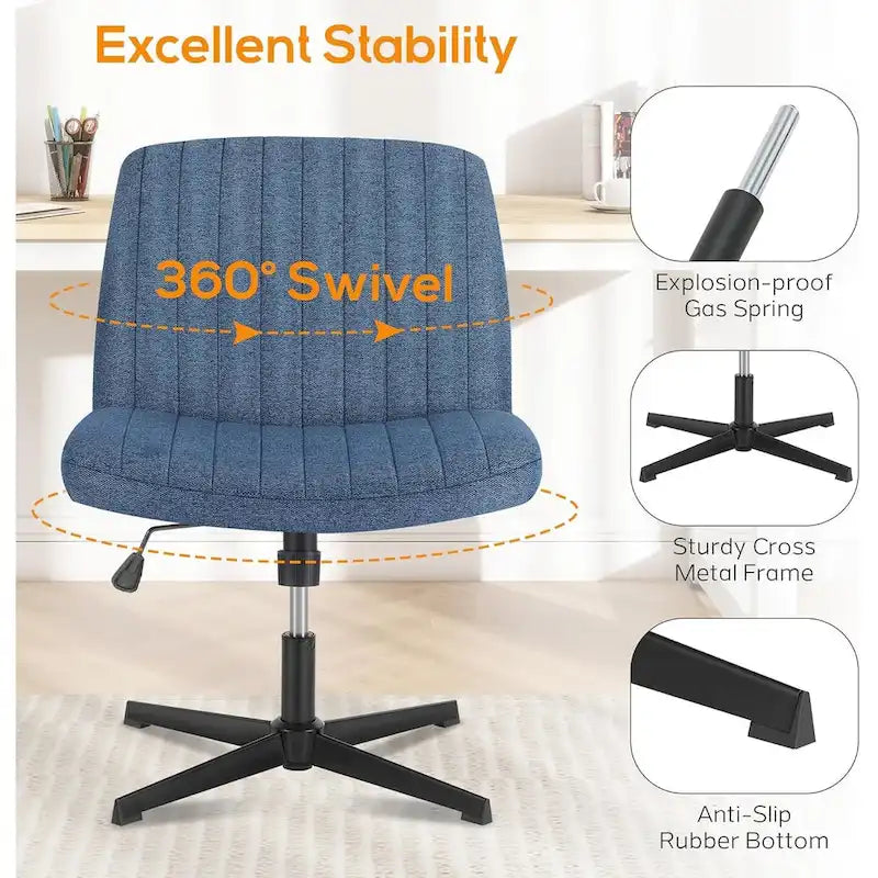 Wide Armless Swivel Desk Chair with Wheels