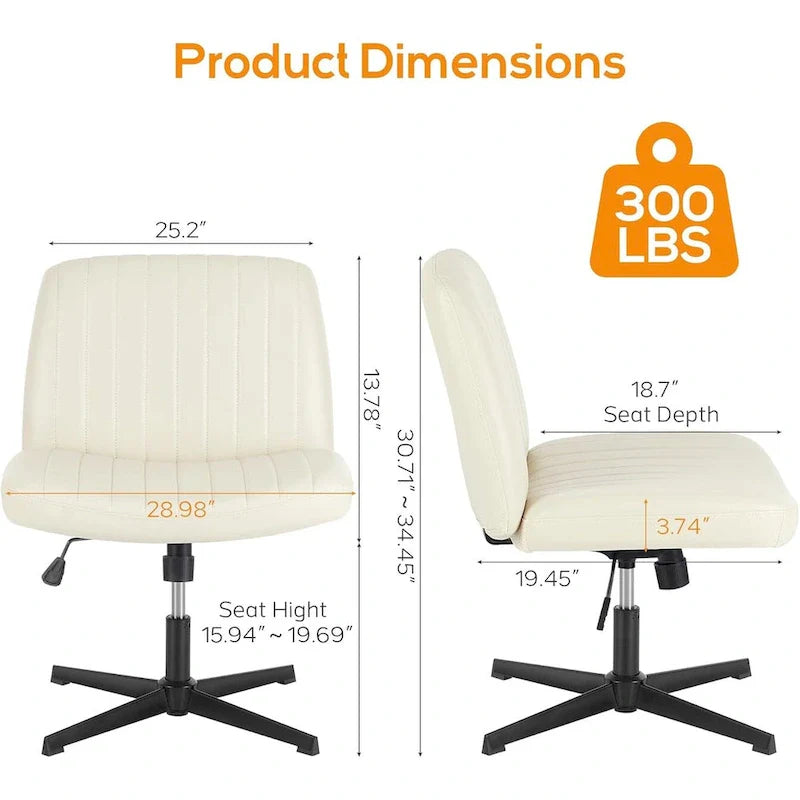 Wide Armless Swivel Desk Chair with Wheels