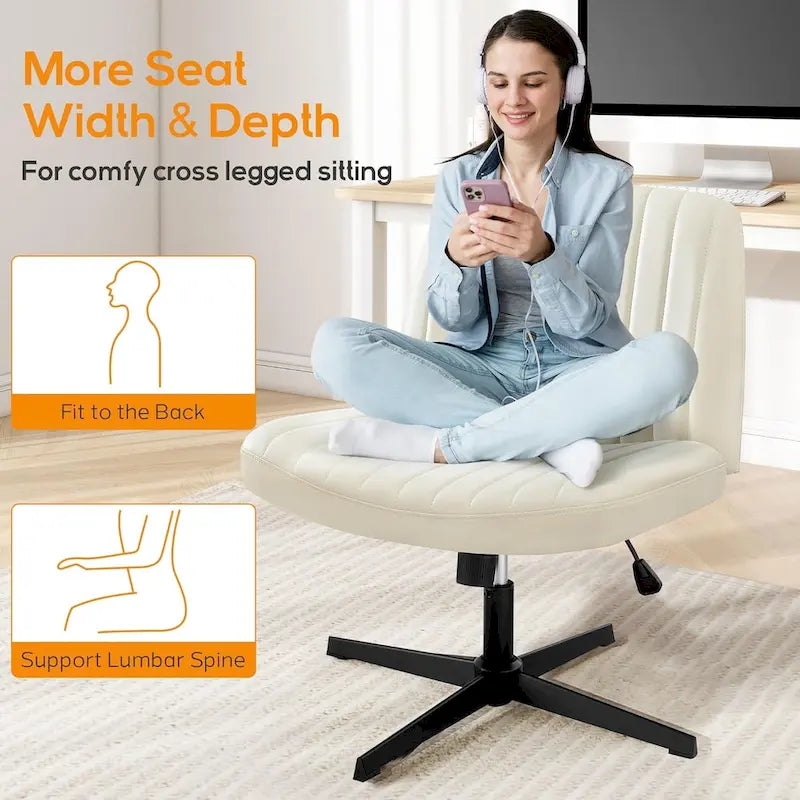 Wide Armless Swivel Desk Chair with Wheels