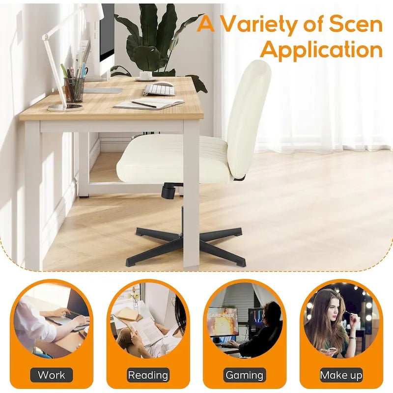 Wide Armless Swivel Desk Chair with Wheels