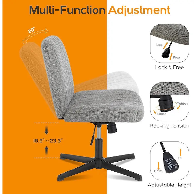 Wide Armless Swivel Desk Chair with Wheels