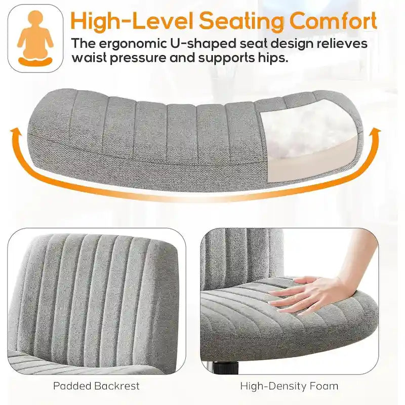 Wide Armless Swivel Desk Chair with Wheels