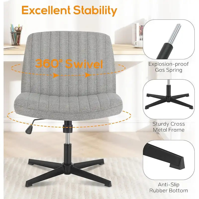 Wide Armless Swivel Desk Chair with Wheels