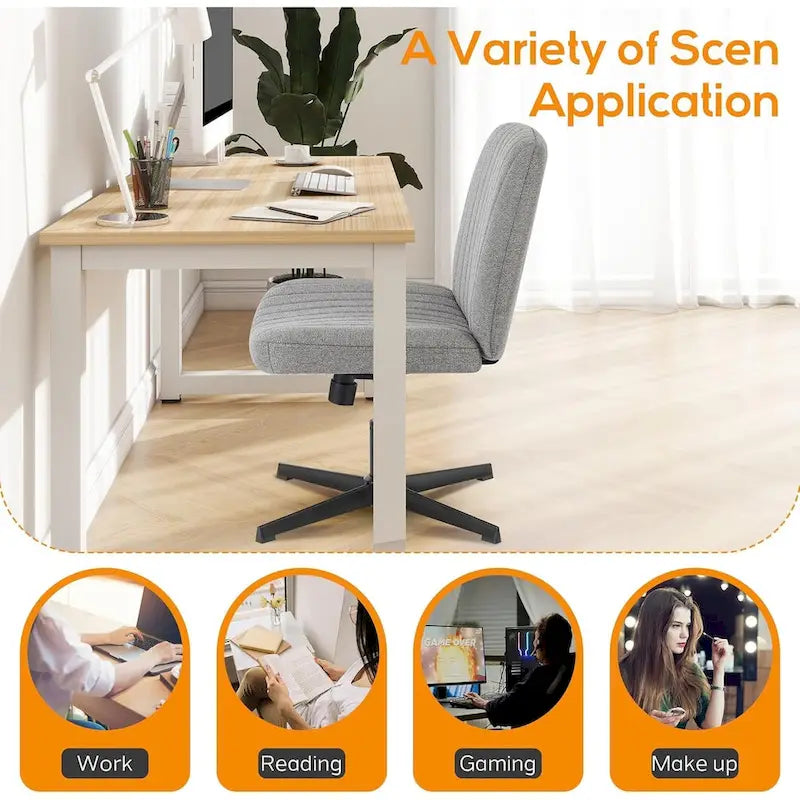 Wide Armless Swivel Desk Chair with Wheels