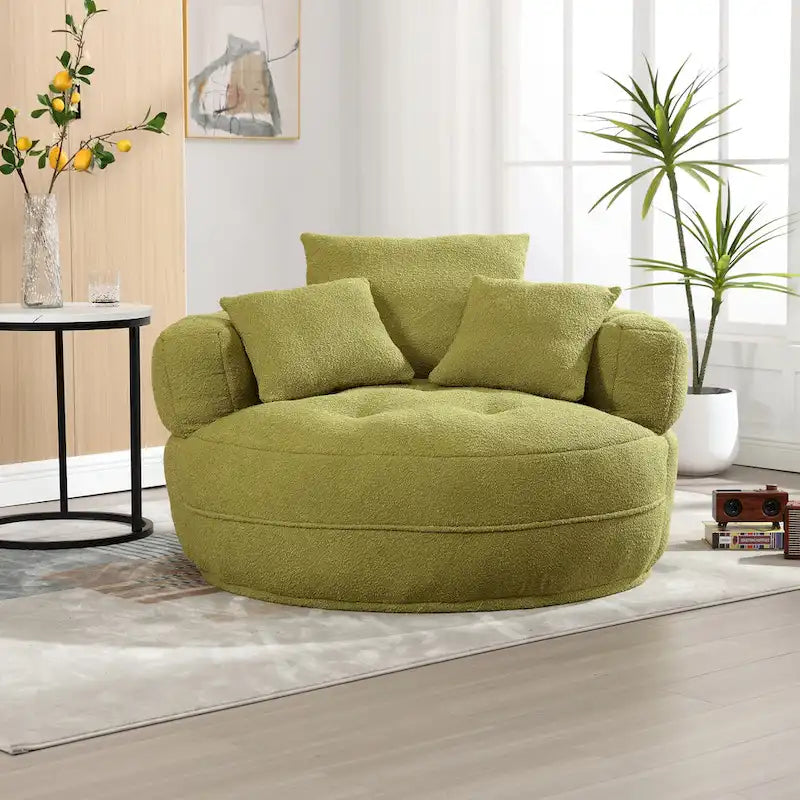 Oversized Round Fabric Lounge Chair with Curved Back