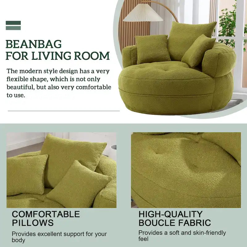 Oversized Round Fabric Lounge Chair with Curved Back