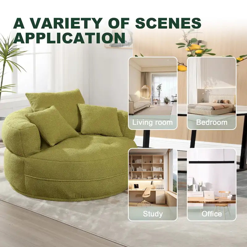 Oversized Round Fabric Lounge Chair with Curved Back