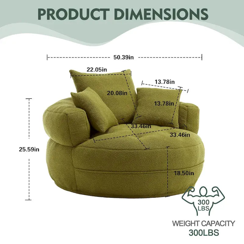 Oversized Round Fabric Lounge Chair with Curved Back